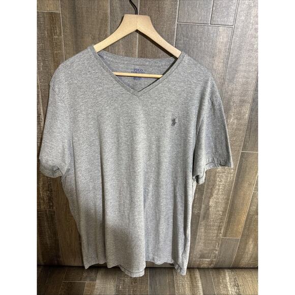 Polo Ralph Lauren Shirt Mens XXL Custom Slim Fit Gray V Neck Casual Preppy - Picture 1 of 10